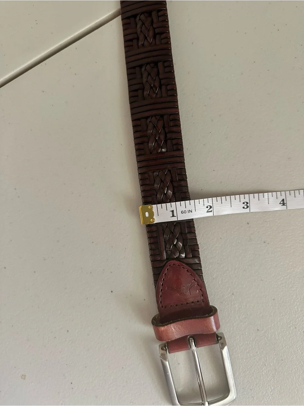 Tommy Bahama Men’s Brown Tooled Leather Belt Woven Western Casual Size 42/105